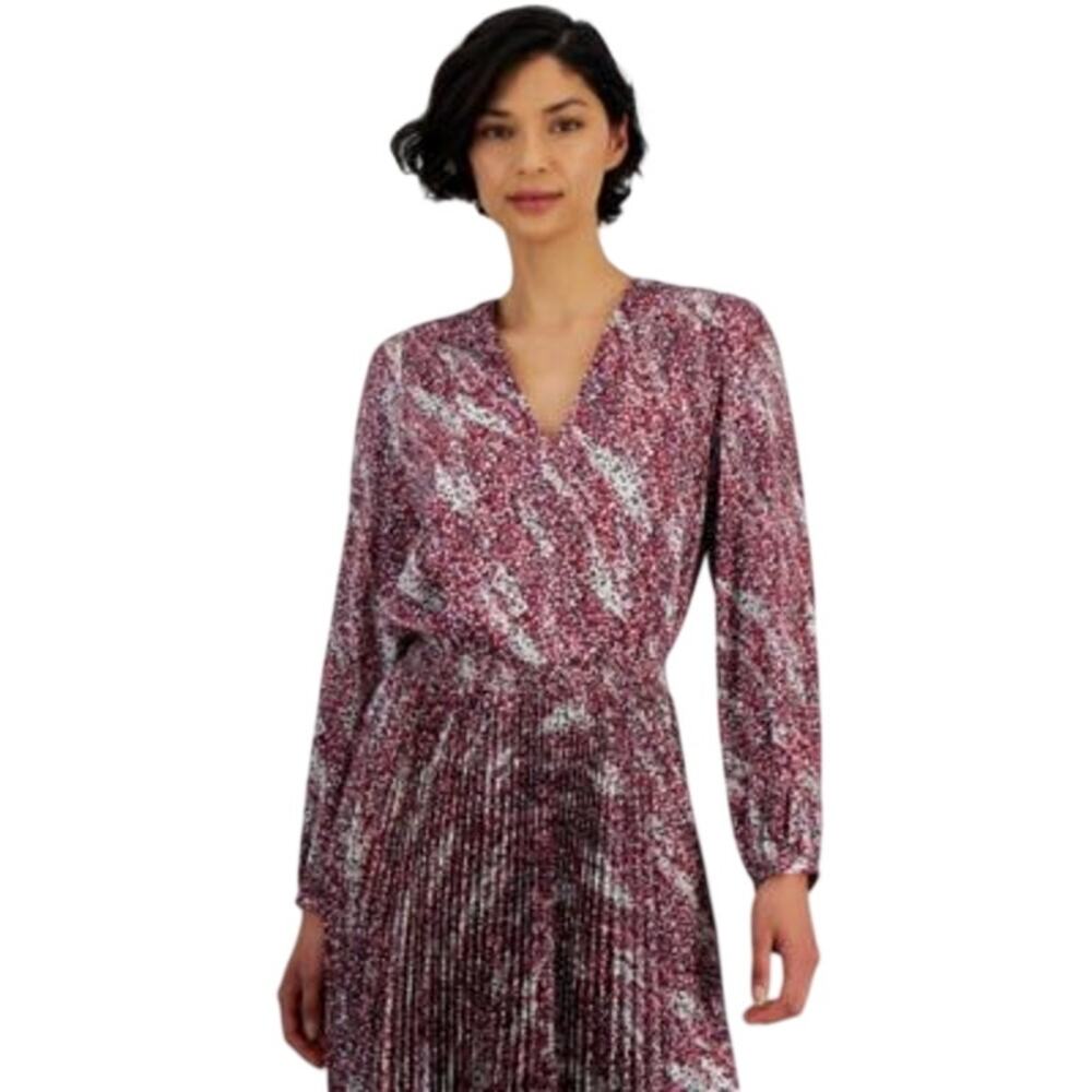 HUGO BOSS Orange Women's Printed Long-Sleeve V-Neck Top in Jazzy Pink Print